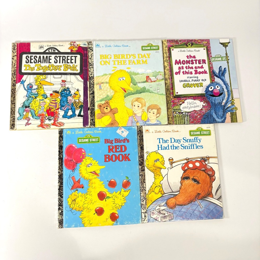Vintage Sesame Street Little Golden Books Lot of 5 Big Bird Grover Snuffy CTW